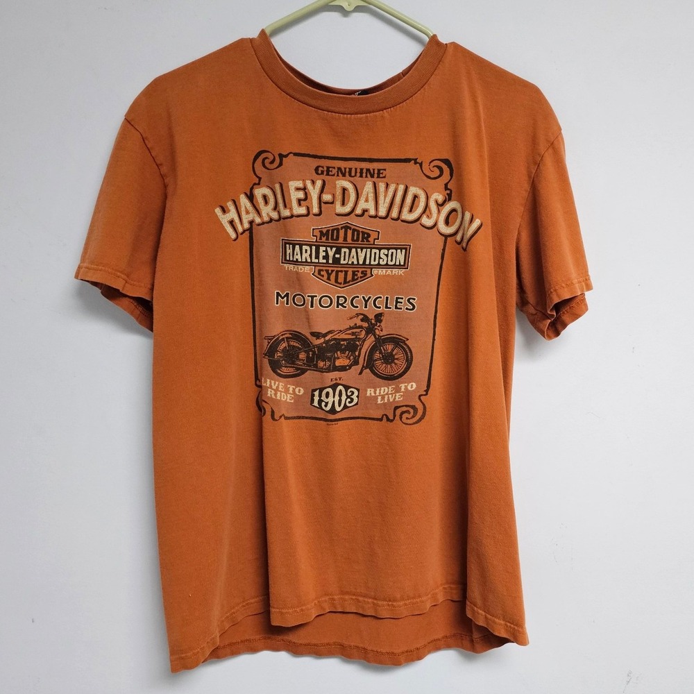 Harley Davidson Motorcycles Orange T-Shirt Atlanta Georgia Mens Medium Vintage - Picture 1 of 6